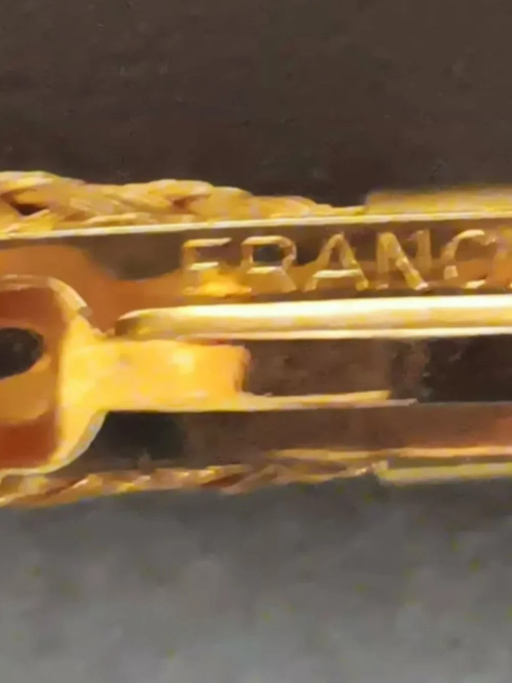 1970'S Vintage France (stamped) hair barrette, gold tone woven metal slim bow.